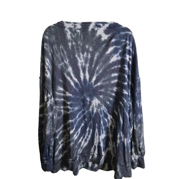 Free People We The Free Best Catch Tie Dye Tee Blue Combo Oversized Size M - Picture 3 of 13